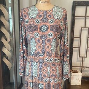 H&M Long Sleeve Maxi Dress in Peach and Mint Geometric Print